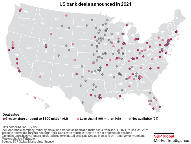 US bank deals announced in 2021